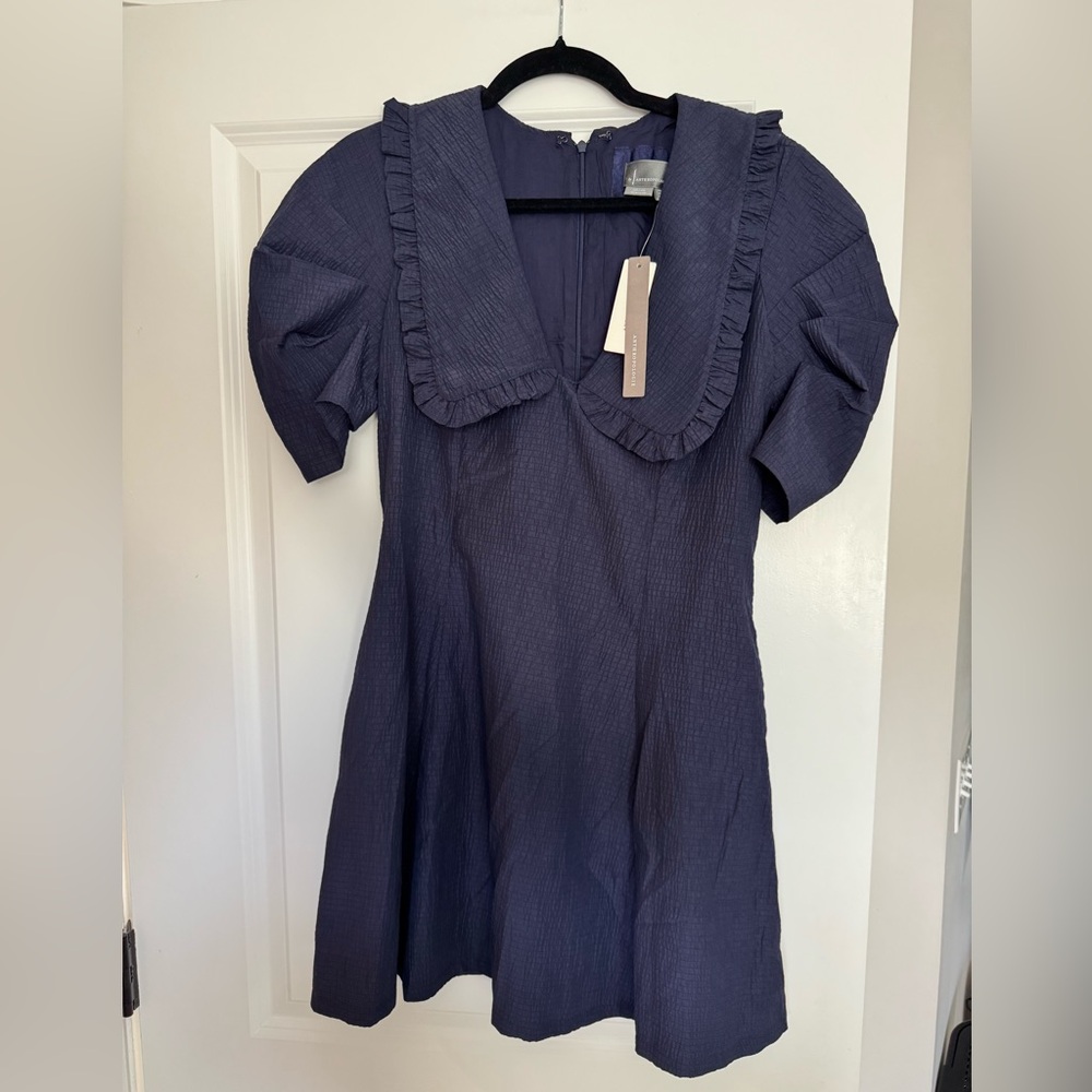 Anthropologie Navy Puff Sleeve Dress